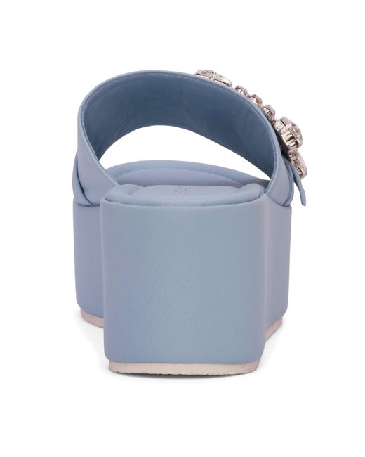 Beautiisoles by Robyn Shreiber Made in Italy Blue Dita Baby Leather Slide Mule Espadrille Sandal Comfortable & Elegant For Work & Evening & Party Sandal