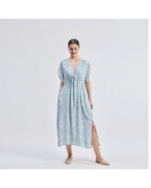 REISTOR Blue Maxi Gathered Dress