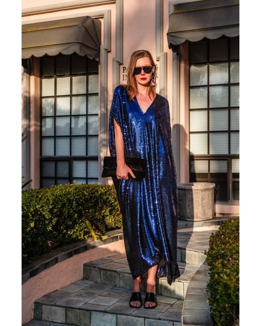 Jennafer Grace Blue Night Sapphire Sequin Caftan Kaftan Dress