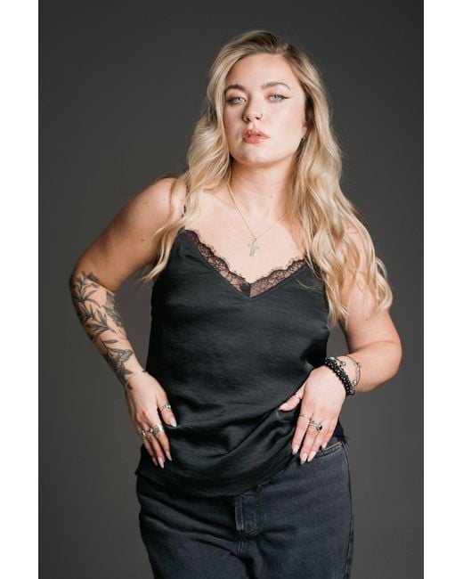 Little Lies Black Nightbird Lace Trim Cami Top