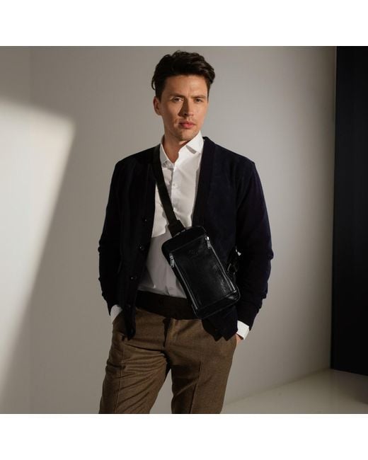 Time Resistance Black Leather Sling Bag Chest Bag for men