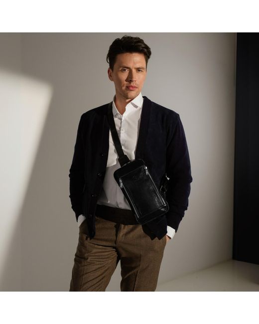Time Resistance Black Leather Sling Bag Chest Bag for men