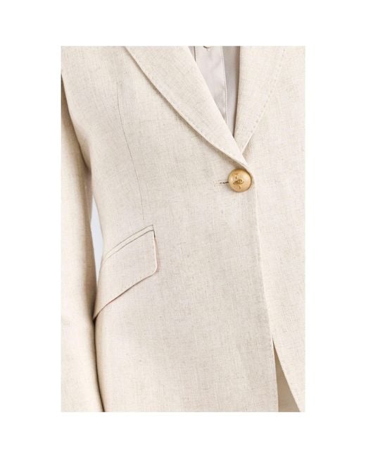 The Extreme Collection White Neutrals Sand Linen Tailored Blazer Sofia