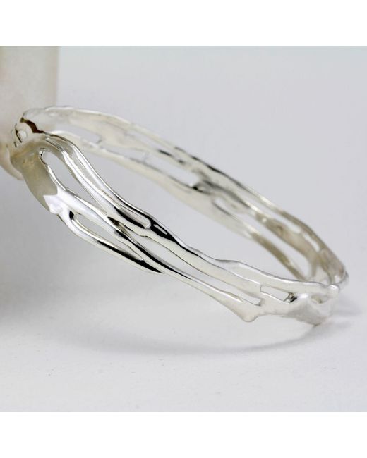 Isla Silver White Elegant Organic Sterling Bangle