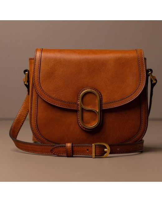 Time Resistance Brown Leather Saddle Bag