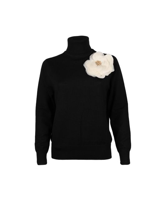 House of Laines London Black Neutrals Laines Couture Embellished Cream Corsage Knitted Roll Neck Jumper