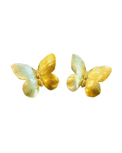 The Pink Reef Yellow Oversized Butterfly Golden Earrings