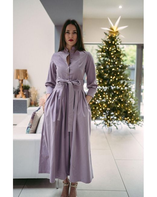 BEIRA Purple Marina Dress Long Pleated Shirt Dress