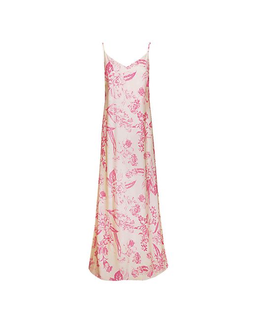 Haris Cotton Pink Printed Linen Blend Maxi Dress With Straps And Slits
