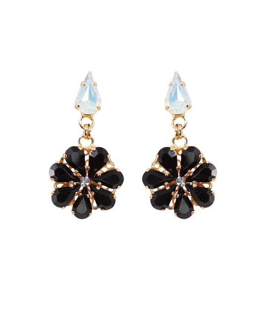DAMAPREZIOSA Black Daisy Pendant Earrings With Crystal Drops
