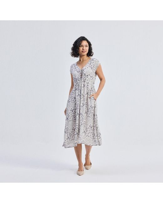 REISTOR Gray Deep V-Neck Gathered Dress
