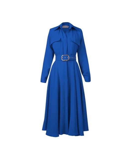 ALINA CERNĂTESCU Blue Patty Royal Sustainable Viscose Midi Dress With Pockets And Textile Belt