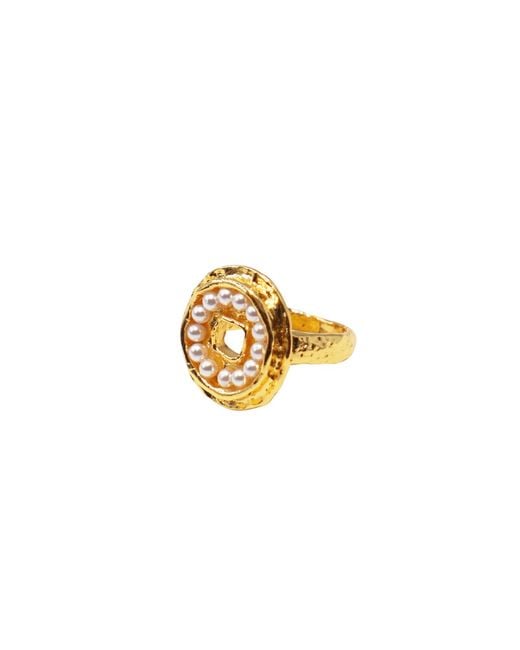Aurozia Metallic Pearls Of Fortune Coin Plated Pearl Ring