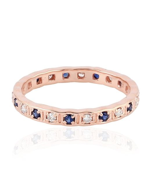 Artisan Pink Blue Sapphire Diamond Rose Gold Designer Band Ring Handmade Jewelry