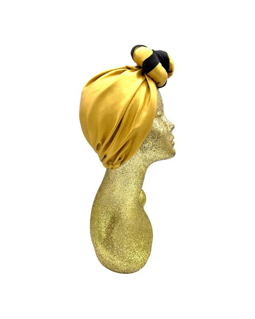 Julia Clancey Metallic Edith Gold Pleather & Jet Black Silk Reversible Turban