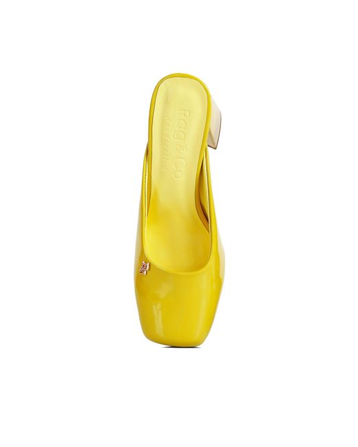 Rag & Co Yellow Neoplast Patent Pu Block Heeled Mules