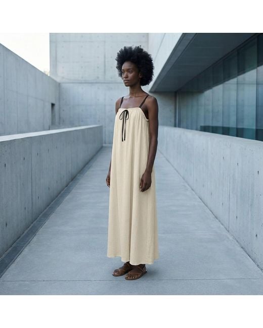 Modenaire Natural Neutrals Gathered Maxi Dress Draped Bodice
