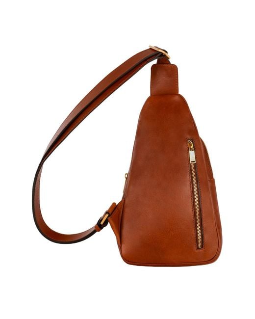 Time Resistance Brown Cognac Leather Sling Bag for men
