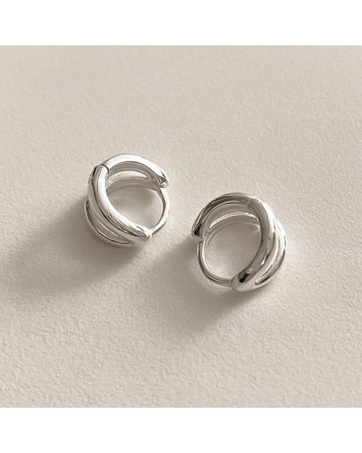 Cote Cache Metallic Mini Double Line Huggie Hoop Earrings