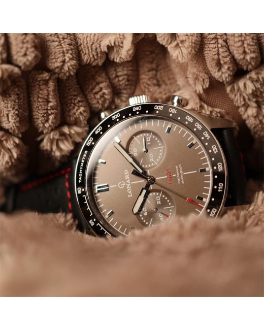 Lonard Watches Black Lap One Coffee Limited Edition Leather Strap Column Wheel Chronograph Manual Winding for men