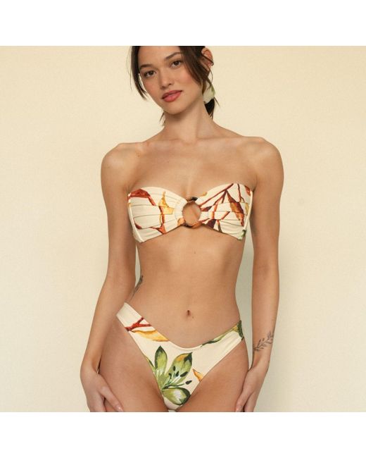 Montce Yellow Rooted Floral Tori Ties Bandeau Bikini Top