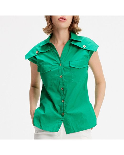 Smart and Joy Green Sleeveless Shirt With Flaps On Shoulders