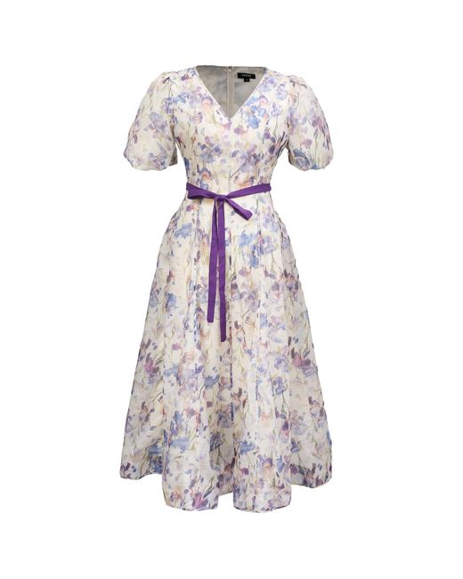 Smart and Joy Multicolor Neutrals Flower Print Fit-And-Flare Tea Organza Dress
