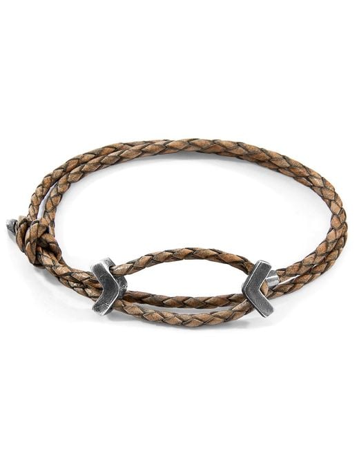 Anchor and Crew Gray Taupe William & Braided Leather Skinny Bracelet for men