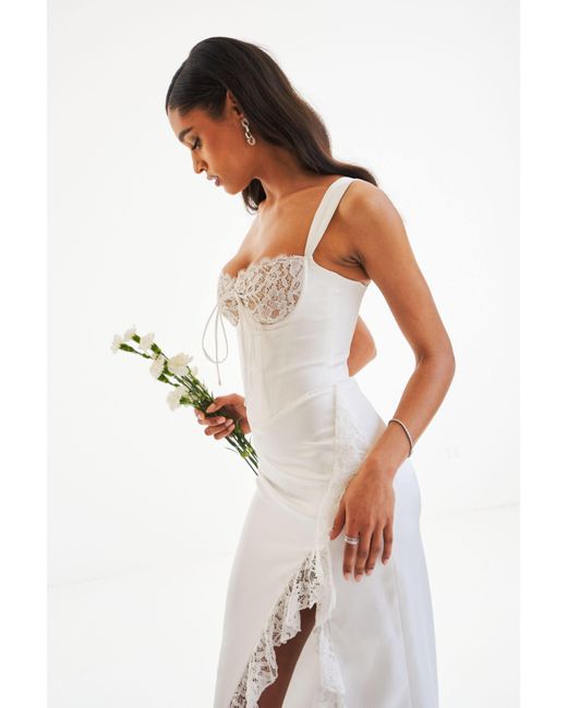 Miss Circle New York White Freddie Lace Satin Maxi Corset Dress