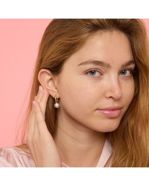 Pearls of the Orient Online Metallic Gratia Thick Plated Stem Earrings With Round Cultured Freshwater Pearls