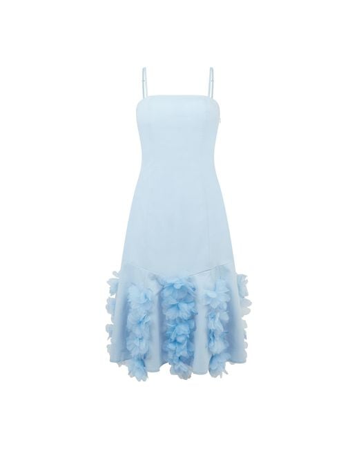 Sour Figs Blue Watercolour-Edge Floral Appliqué Midi Slip Dress