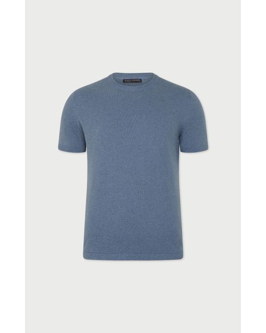 Paul James Knitwear Blue Midweight Julius Cotton Knitted T-Shirt for men