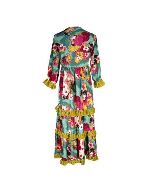 Jennafer Grace Blue Fuchsia Fae Velvet Ruffle Maxi Dress