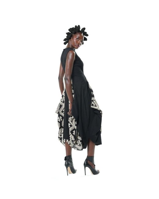 Metamorph Black Sleeveless Dress With Embroidered Details