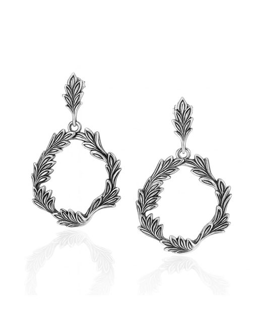 Unaloe Metallic Sterling Leaf Hoop Earrings – Botanical Drop Hoops – Handmade Italian Statement Jewelry For