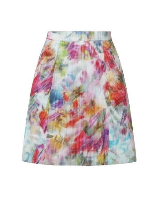 Conquista White A-Line Midi Skirt With Vibrant Abstract Print