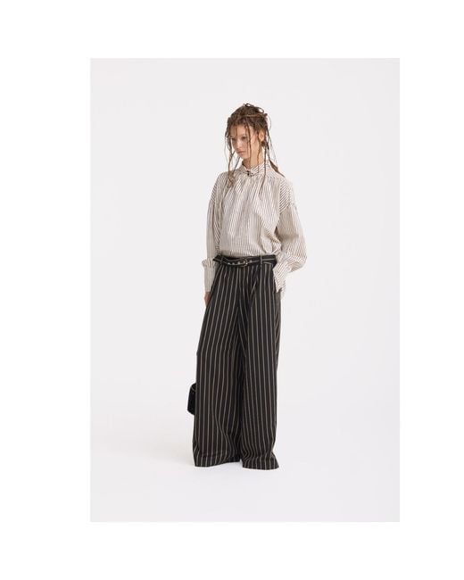 Julia Allert Gray High-Waisted Wide-Leg Pinstripe Palazzo Trousers –