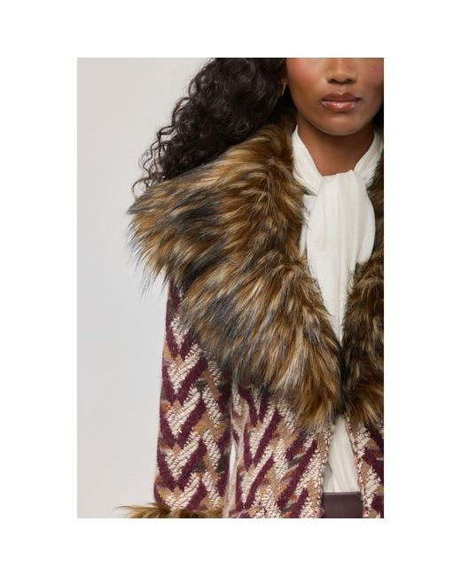 The Extreme Collection Brown Long Knit Coat With Faux Fur Flavia