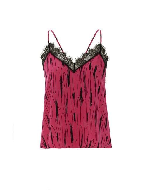 Exquise Red Printed Spaghetti Strap Blouse