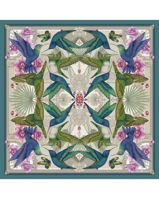 Emily Carter Green The Hummingbird Temple Silk Scarf
