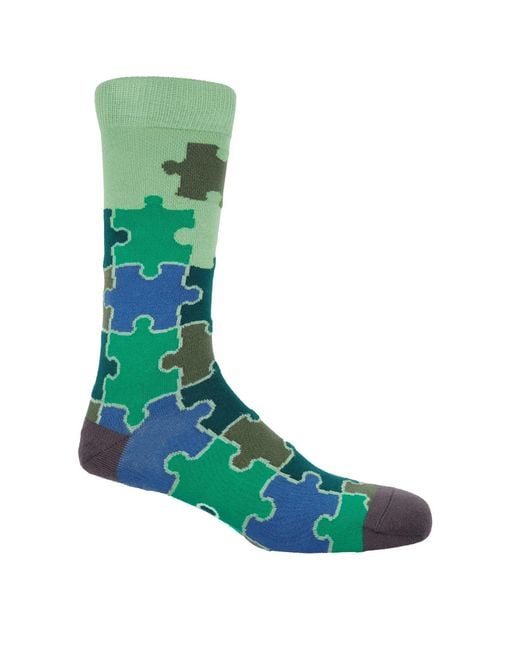 Peper Harow - Made in England Green Tri & Jigsaw Socks Bundle for men