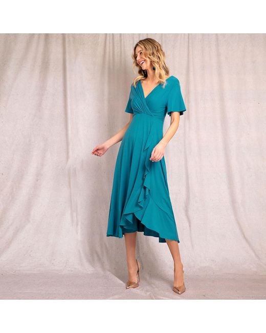 Alie Street London Blue Waterfall Midi Special Occasion Dress