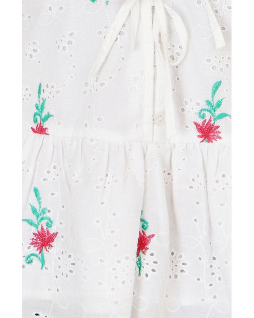 Yumi' White Cotton Broderie Anglaise Embroidered Tie Top