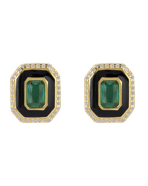 Latelita London Green Art Deco Emerald And Enamel Stud Earrings Gold