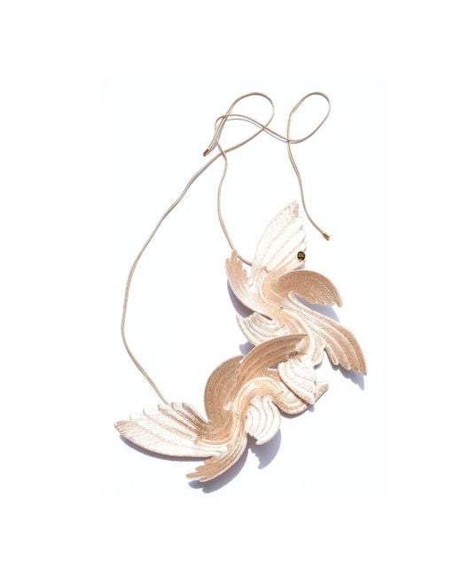 Nana Watanabe Metallic Joy Bird Wing Sculptural Embroidered Statement Necklace