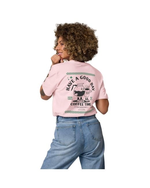 Anchor and Crew Pink Cotton Gustatory Have A Good Day Organic Cotton Embroidered T-Shirt