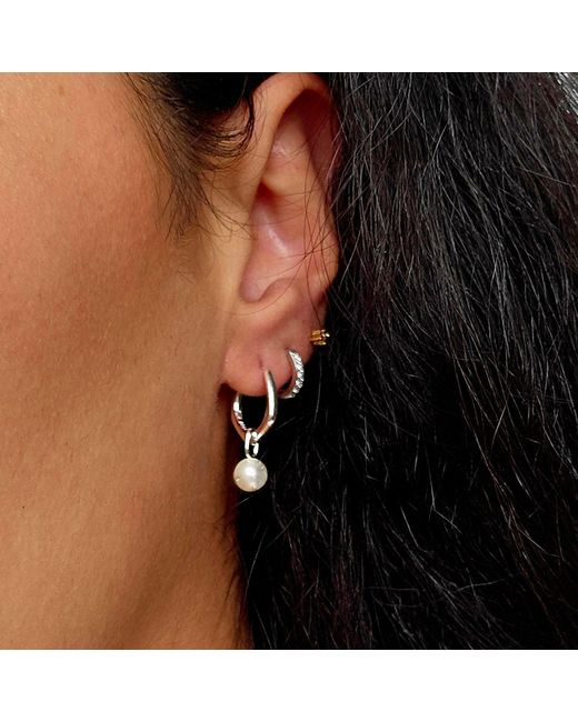 Harfi Metallic Unique Misshapen Sterling Hoop Earrings With Synthetic Pearl Charm