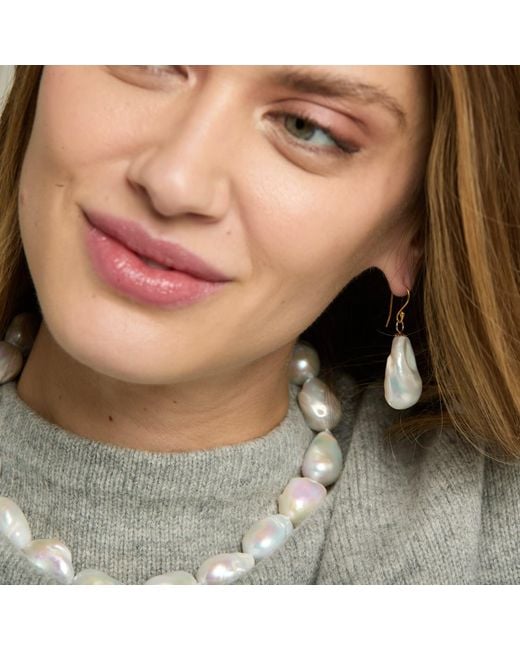 Pearls of the Orient Online White Decus Large Baroque Cultured Freshwater Pearl Drop Earrings On Plated