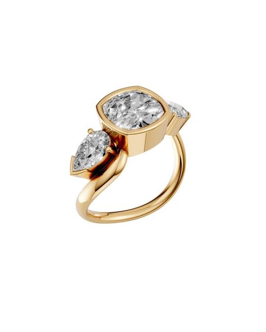 Aya Fine Jewelry Metallic Cushion Cut Lab Diamond Three Stone Ring