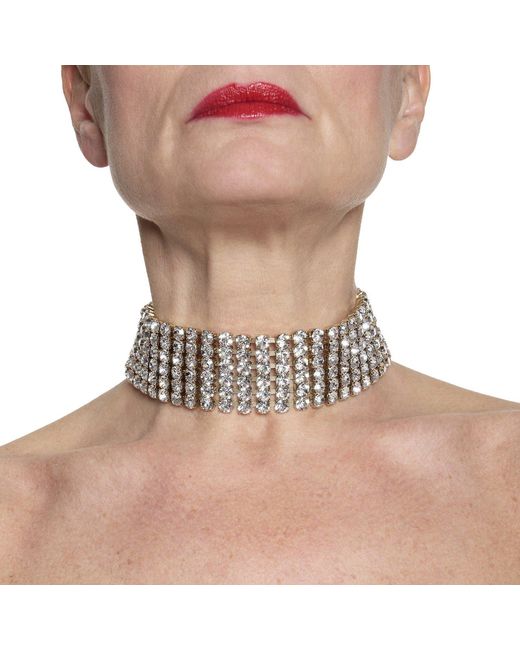 Addicted Metallic Neutrals Asteria Choker With Strands Of Rhinestones